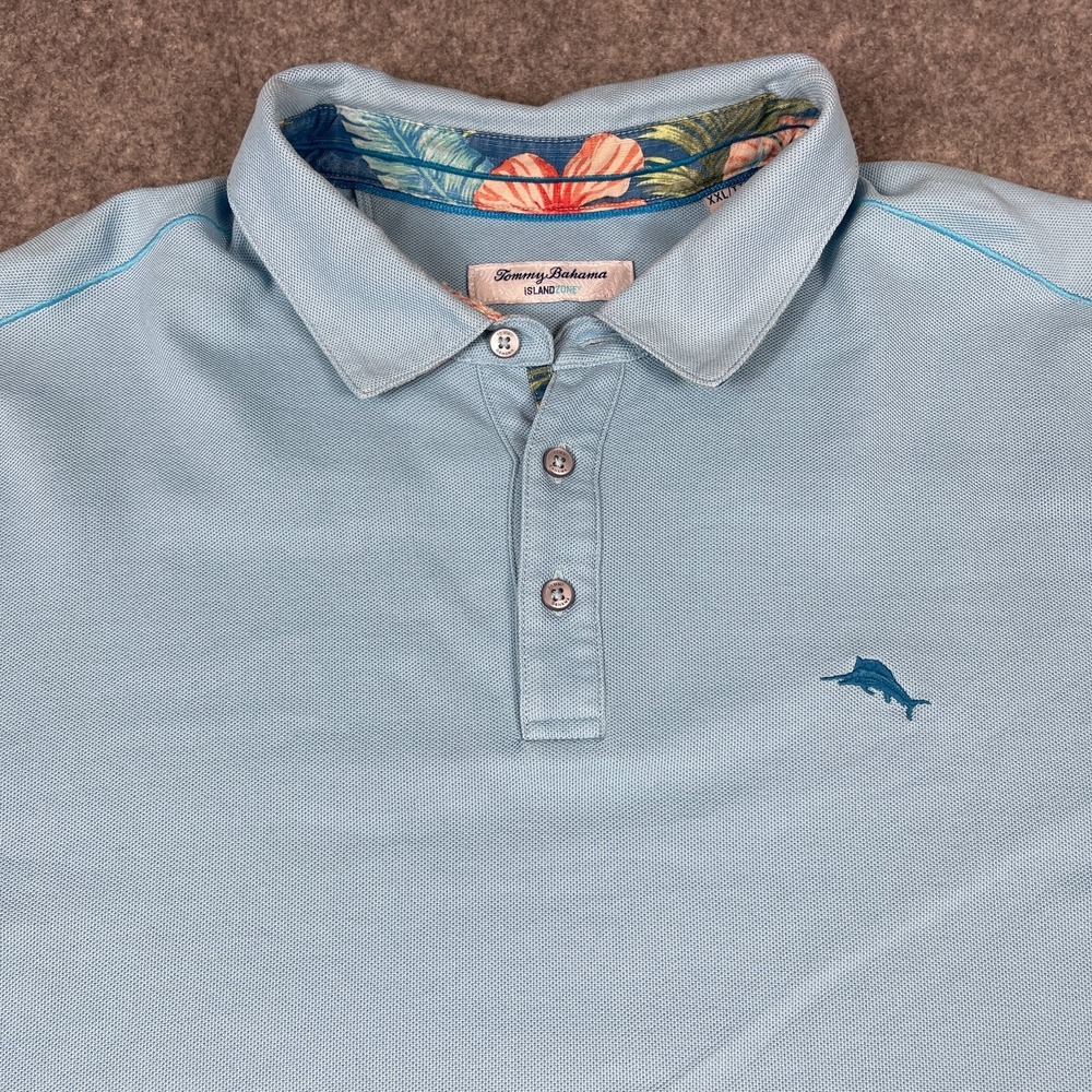 Tommy Bahama Island Zone Polo Shirt Mens 2XL Blue Supima Cotton Pique Knit
